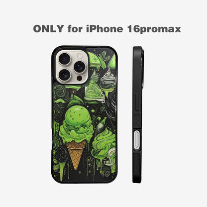 iPhone 16 Pro Max Case — Ice Cream Motif Black Green Ink, Custom Designed Case Cover