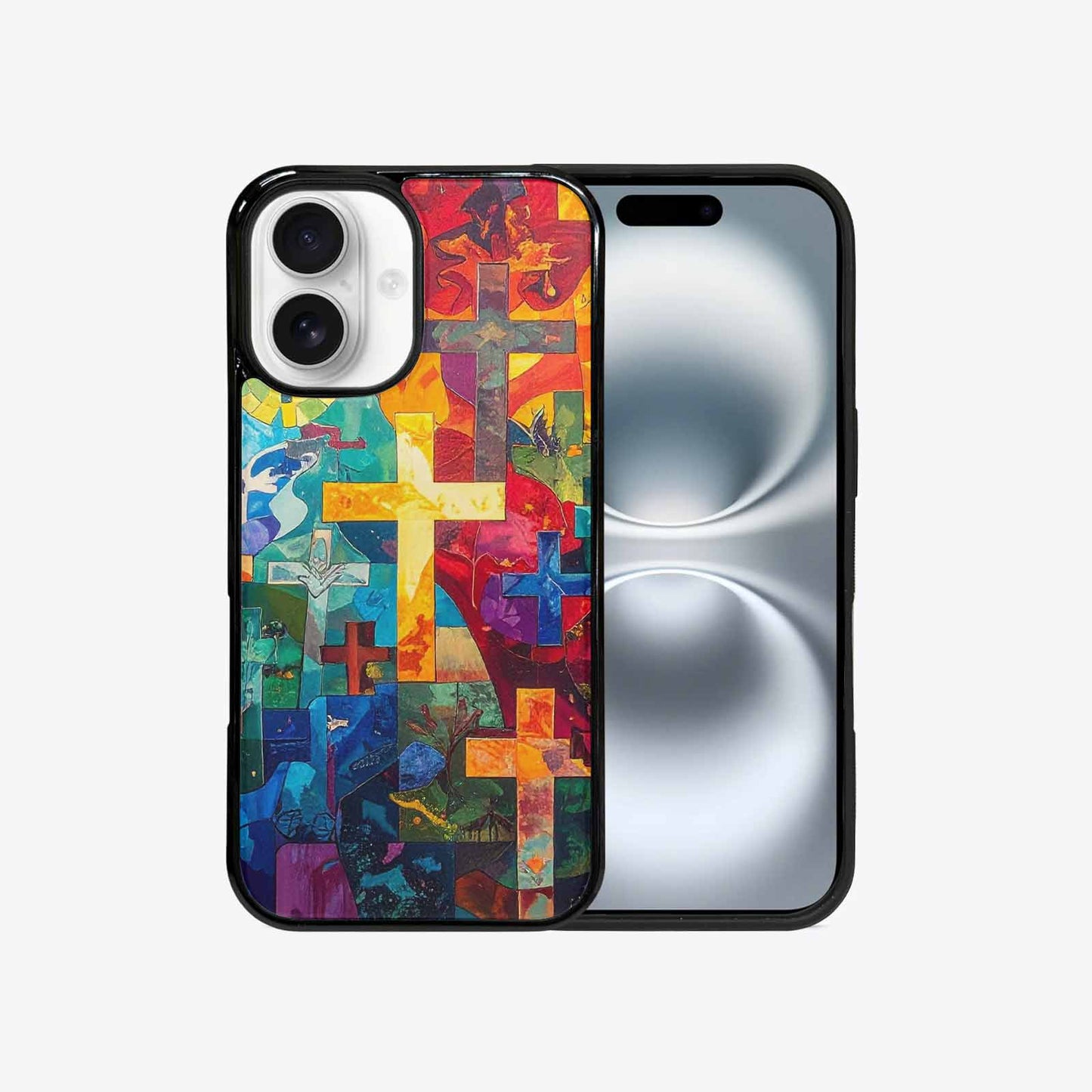 iPhone 16 Case — Faith Cross And Faith Icons Pattern, Custom Designed Case Cover