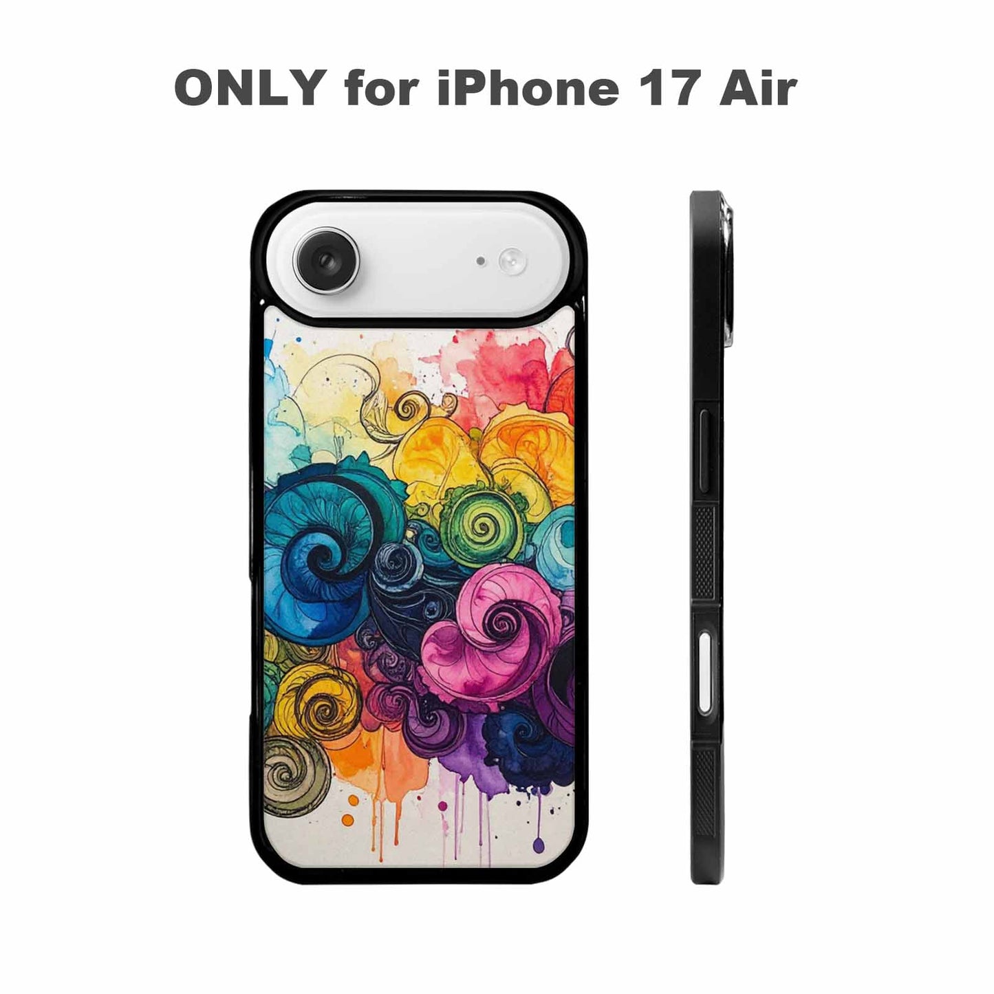 iPhone 17 Air Case — Tie Dye Swirls Black Blue Tie, Custom Printed Phone Case