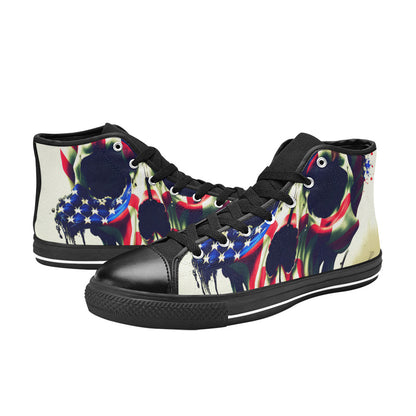 WOMEN'S Patriotic Flag Skull Art High Top Canvas Aesthetic Custom Sneakers