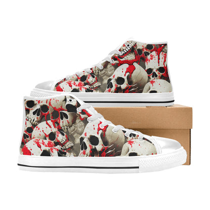 WOMEN'S Splatter Skulls 3 High Top Canvas Surreal Custom Shoes