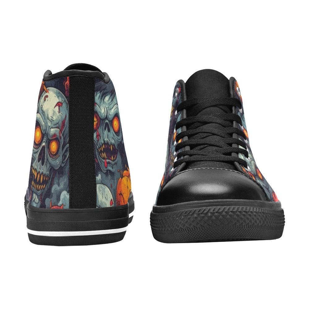 Halloween Zombie Horror Repeat Lots of overlapping Skull Cartoon Art Pattern Gritty 40373 High Top Canvas Shoes for Kid (Model 017)