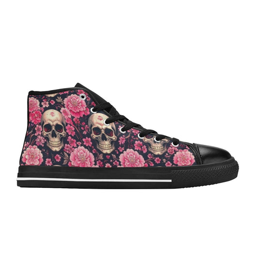 WOMEN'S Skull Cherry Blossom High Top Canvas Surreal Custom Sneakers
