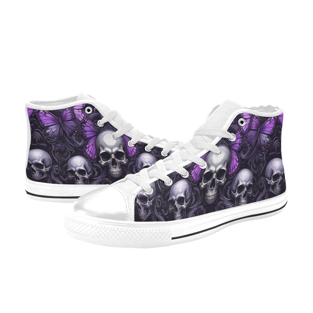 WOMEN'S Skull Butterfly Purple Iridescent High Top Canvas Y2K Custom Sneakers