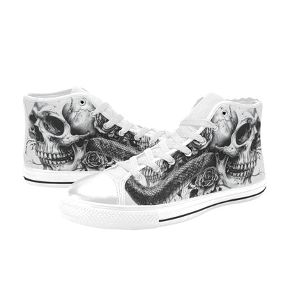 Dark Art Rose Skull Women's Gothic High Top Canvas Shoes | Freaky Shoes®