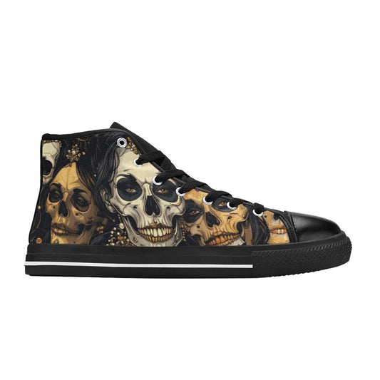 WOMEN'S Dark Glamour Skull Jewels High Top Canvas Grunge Custom Shoes
