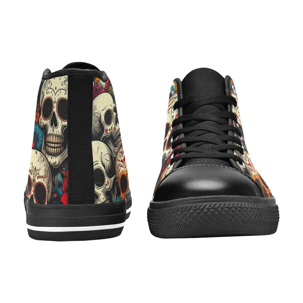 MEN'S Aggressive Halftone Sugar Skull High Top Canvas Vibrant Chaos Custom Sneakers