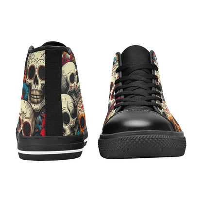 MEN'S Aggressive Halftone Sugar Skull High Top Canvas Vibrant Chaos Custom Sneakers