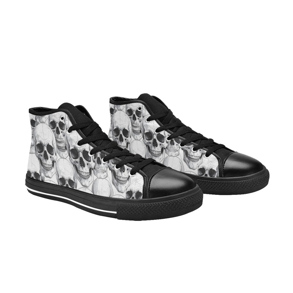 WOMEN'S Clean Skull Line Art High Top Canvas Vibrant Chaos Sneakers