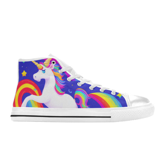WOMEN'S Unicorn Rainbow Art High Top Canvas Vibrant Chaos Sneakers