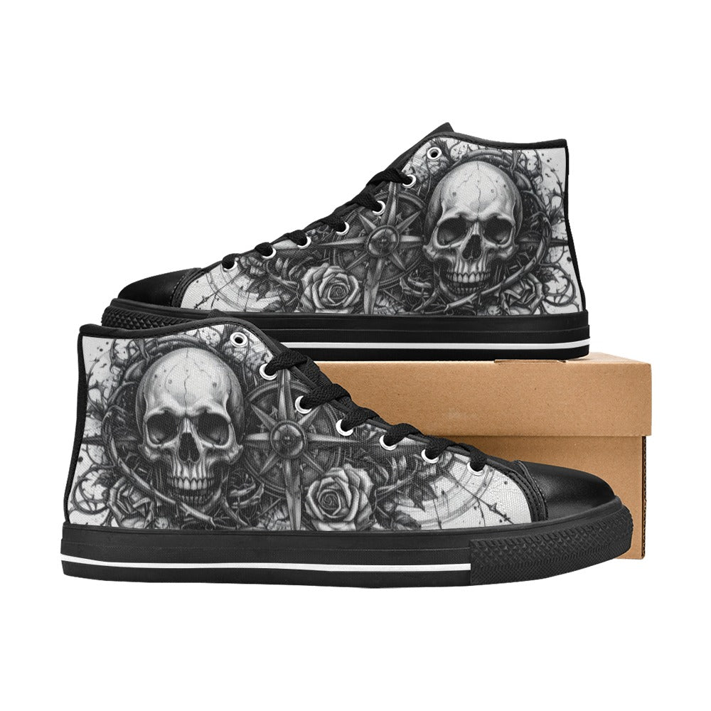 Crown Skull Dark Art Men's Gothic High Top Canvas Shoes | Freaky Shoes®