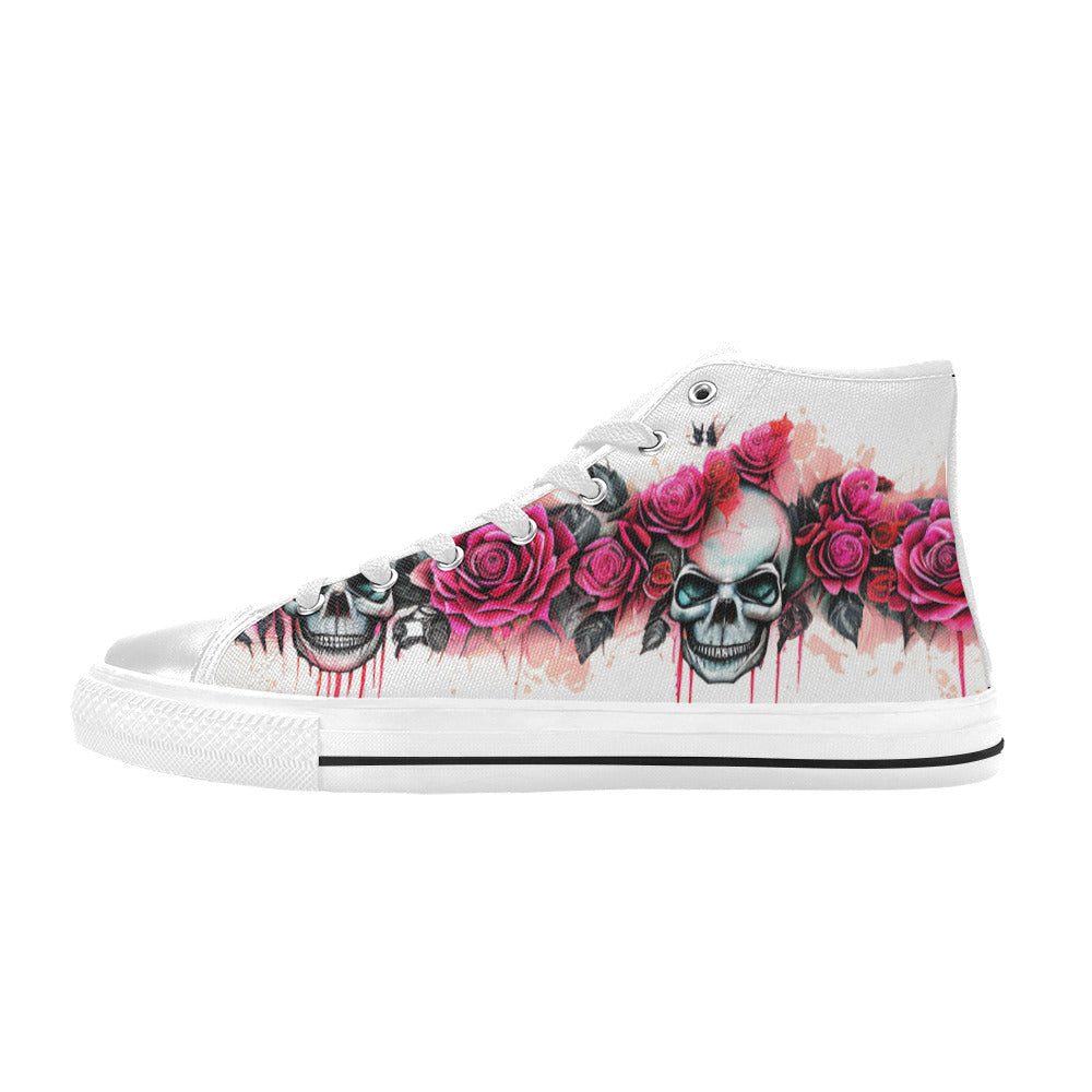 WOMEN'S Skulls Roses Deluxe 2 High Top Canvas Cottagecore Custom Shoes