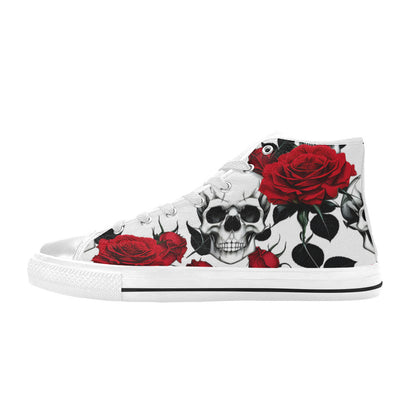 WOMEN'S Skulls Roses Deluxe 8 High Top Canvas Wallpaper Art Custom Shoes