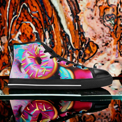 Men's Donut Art custom high-top canvas shoes — wearable art by Freaky Shoes