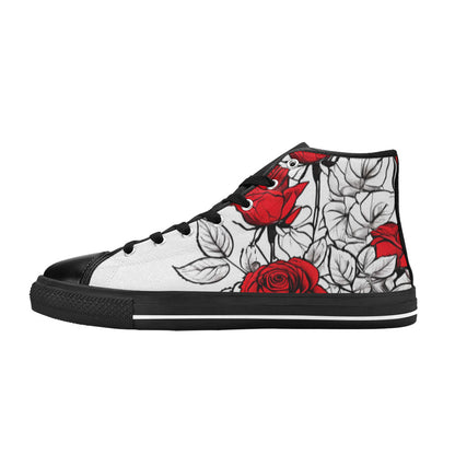 WOMEN'S Art Red Roses Pen High Top Canvas Vivid Custom Sneakers