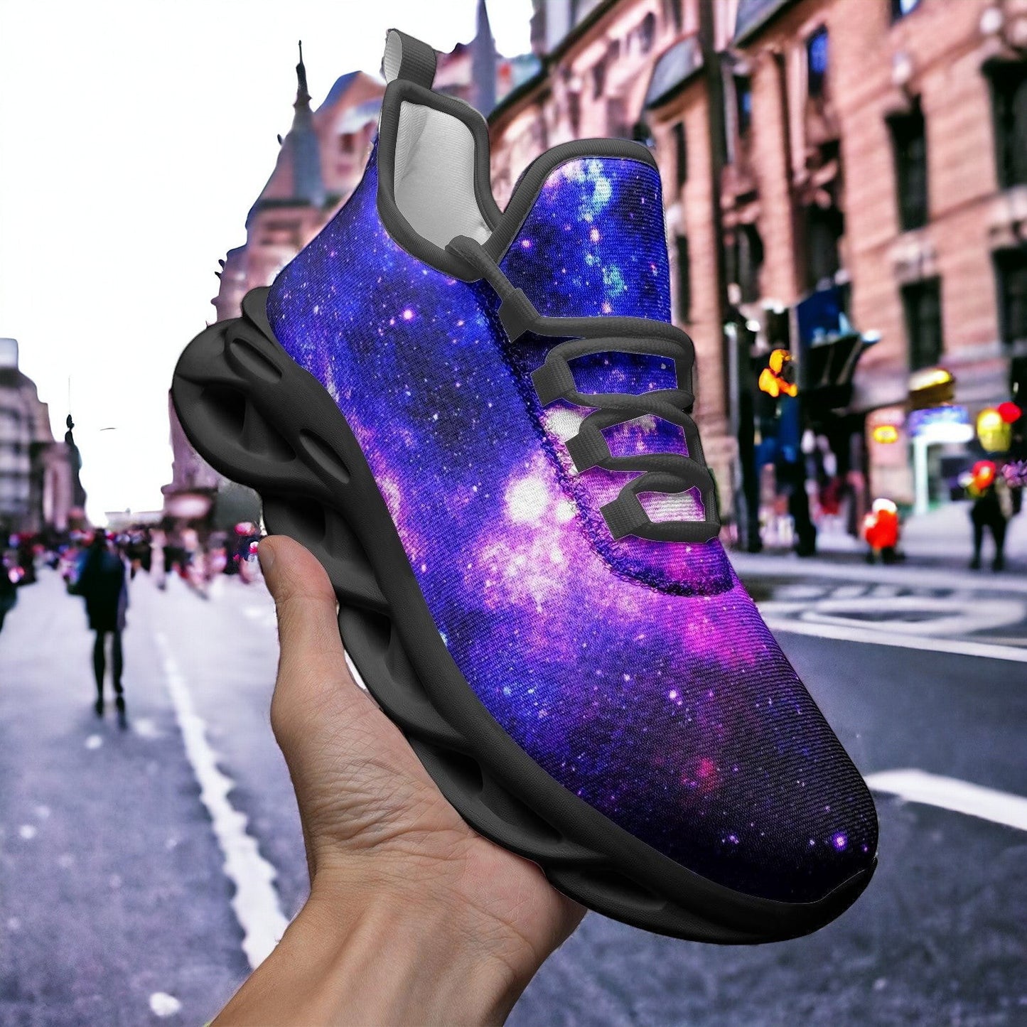 Galaxy Art hand-made high-top canvas shoes — unique wearable art by Freaky Shoes