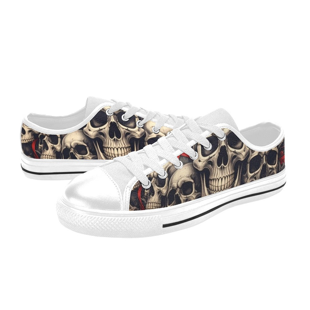 KIDS' Patriotic Skull Flag Low Top Canvas Grunge Shoes