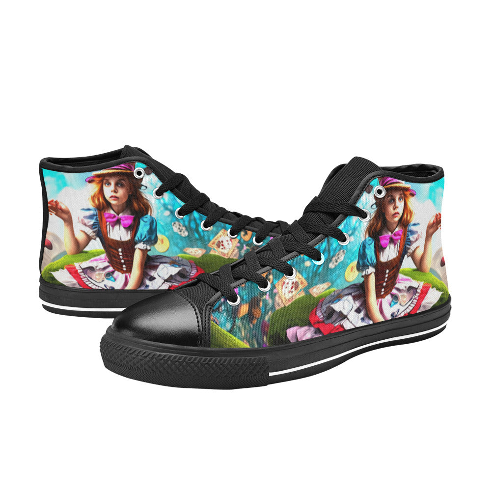 WOMEN'S Creepy Wonderland Character Surreal High Top Canvas Wallpaper Art Custom Shoes