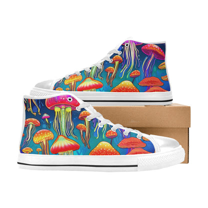 MEN'S Jellyfish Vibrant Mushroom Art High Top Canvas Surreal Shoes