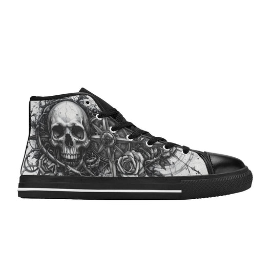 WOMEN'S Dark Art Skull Rose High Top Canvas Vibrant Chaos Custom Shoes