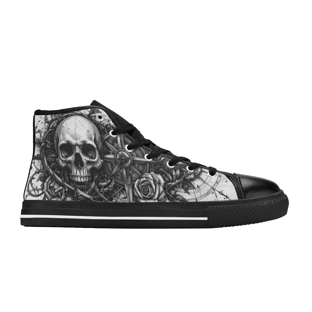 Dark Gothic Butterfly Skull Men's High Top Canvas Shoes | Freaky Shoes®