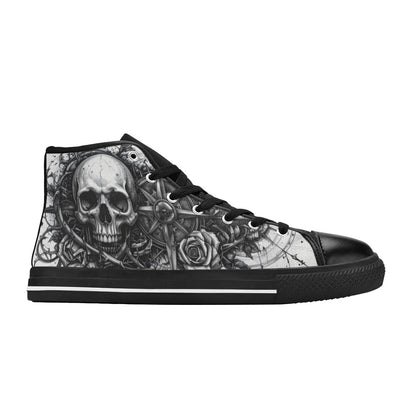 Dark Gothic Butterfly Skull Men's High Top Canvas Shoes | Freaky Shoes®