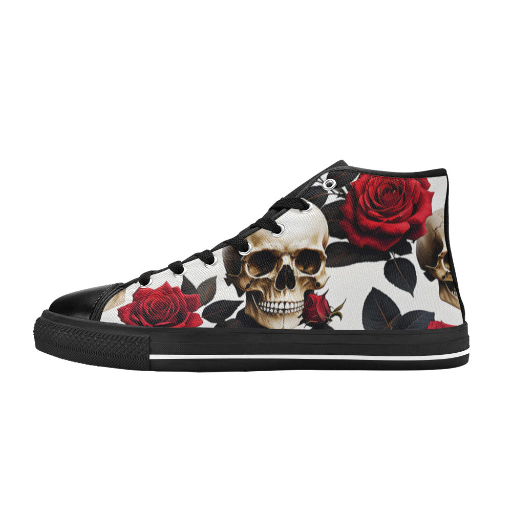 WOMEN'S Skulls Roses Deluxe High Top Canvas Wallpaper Art Sneakers