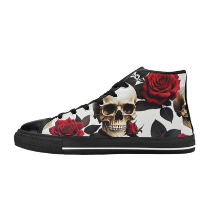 WOMEN'S Skulls Roses Deluxe High Top Canvas Wallpaper Art Sneakers