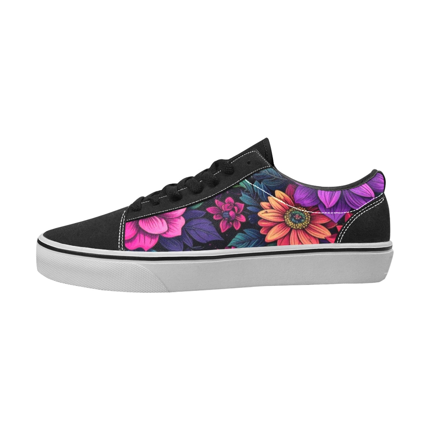 WOMEN'S Trippy Floral Chaos Low Top Skateboarding Vivid Custom Sneakers
