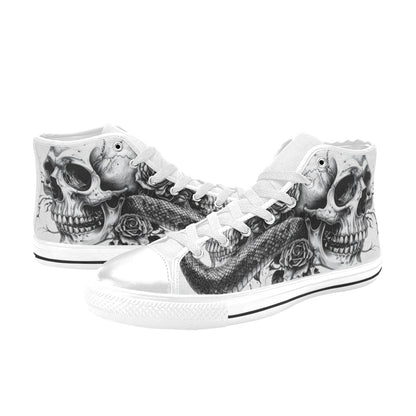 Dark Rose Women's Gothic Skull Art High Top Canvas Shoes | Freaky Shoes®