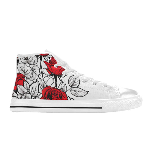 WOMEN'S Art Red Roses Pen High Top Canvas Wallpaper Art Custom Sneakers