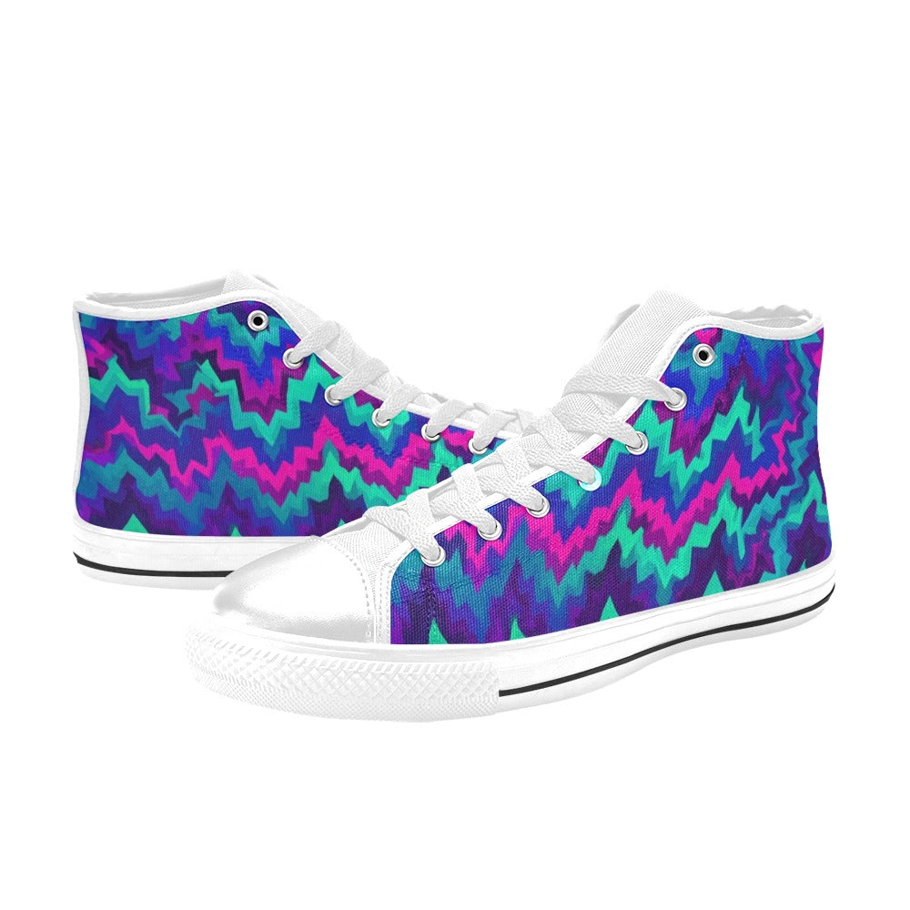 WOMEN'S Psychedelic Chevron Vortex High Top Canvas Dark Academia Custom Sneakers