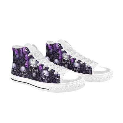 MEN'S Skull Butterfly Purple Iridescent High Top Canvas Surreal Custom Sneakers
