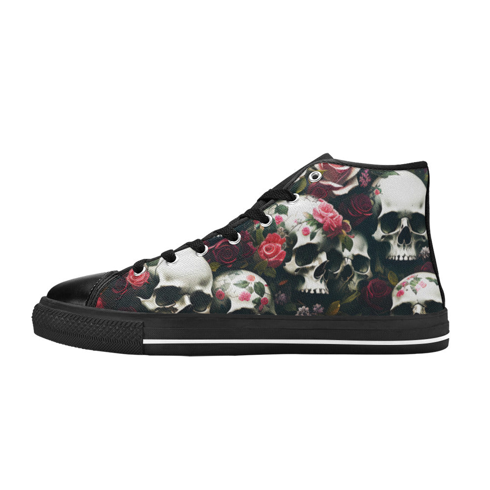 WOMEN'S Rose Skulls Dark 5 High Top Canvas Grunge Custom Shoes