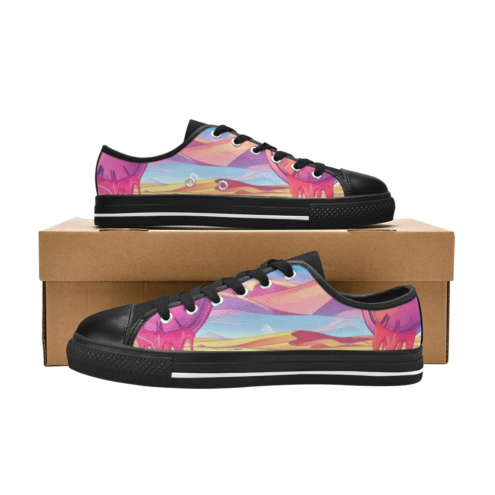 KIDS' Surrealist Dreamscape Pattern, Melting Low Top Canvas Surreal Custom Sneakers