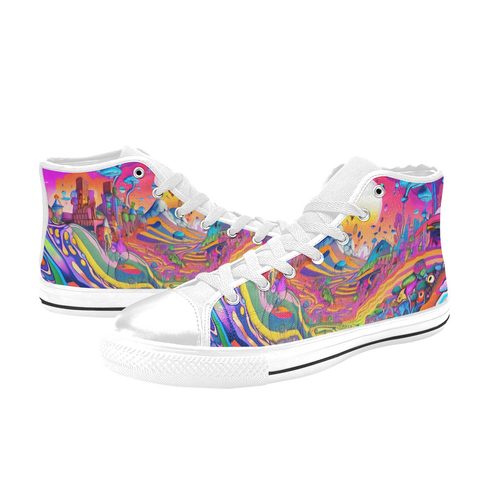 WOMEN'S Trippy World Art 3 High Top Canvas Wallpaper Art Sneakers