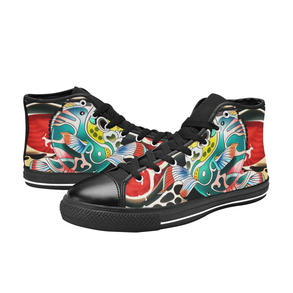 MEN'S Japanese Fish Art 4 High Top Canvas Dark Academia Sneakers