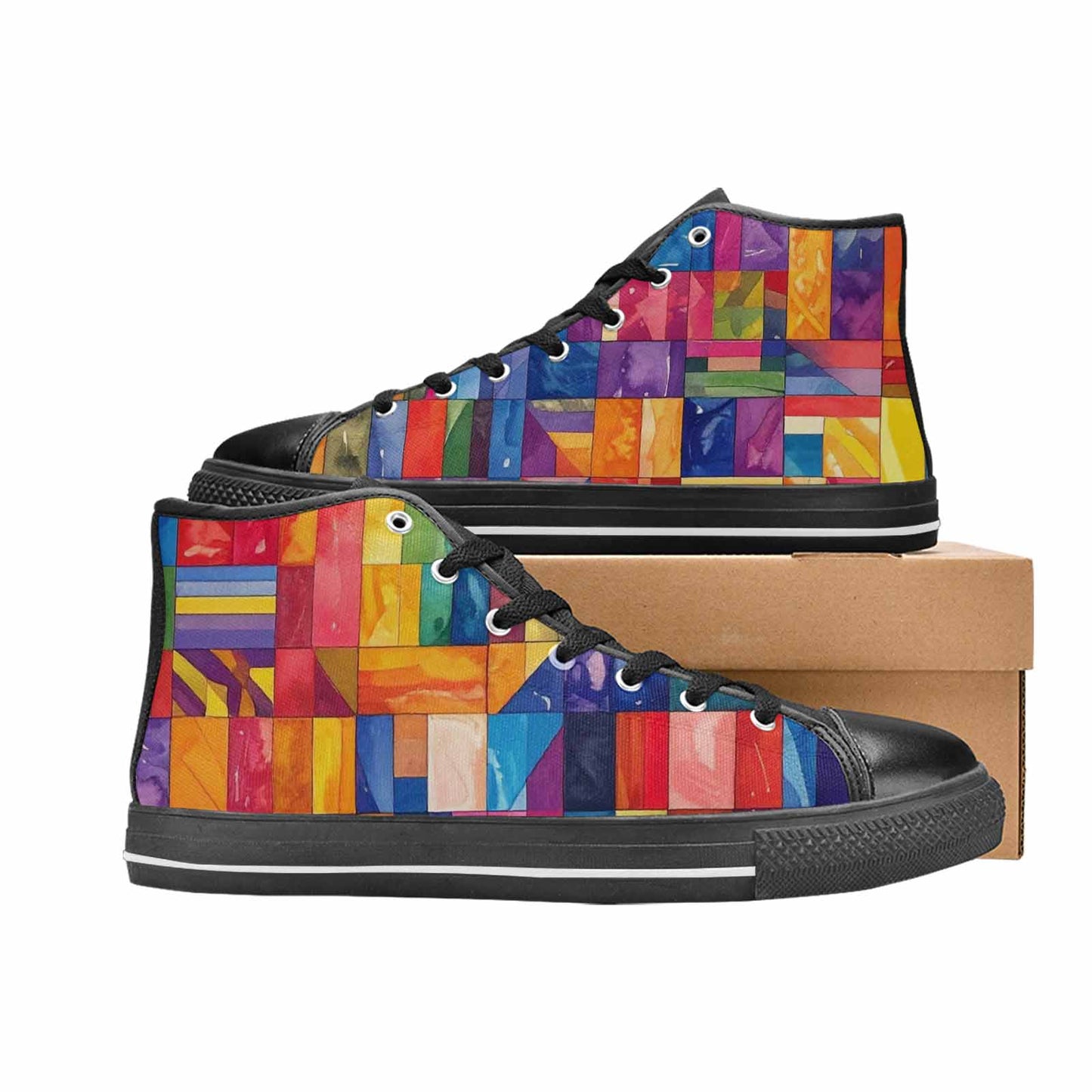 MEN'S Transgender Flag Color High Top Canvas Vibrant Chaos Shoes