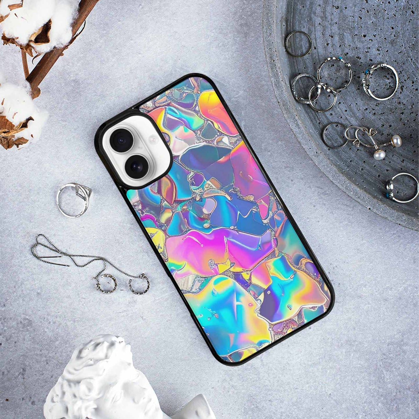 iPhone 16 Plus Case — Holographic Iridescent Shimmer Pattern Hundreds Of, Custom Printed Phone Case
