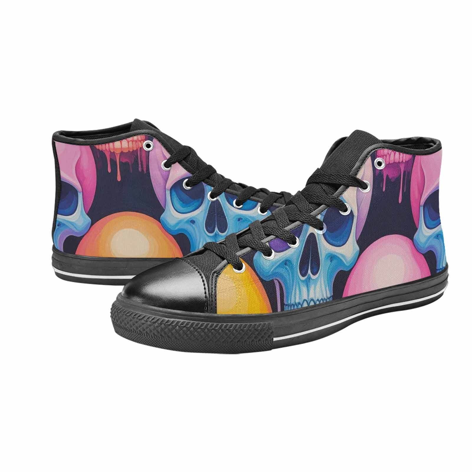 WOMEN'S Dripping Candy Skulls High Top Canvas Grunge Custom Shoes