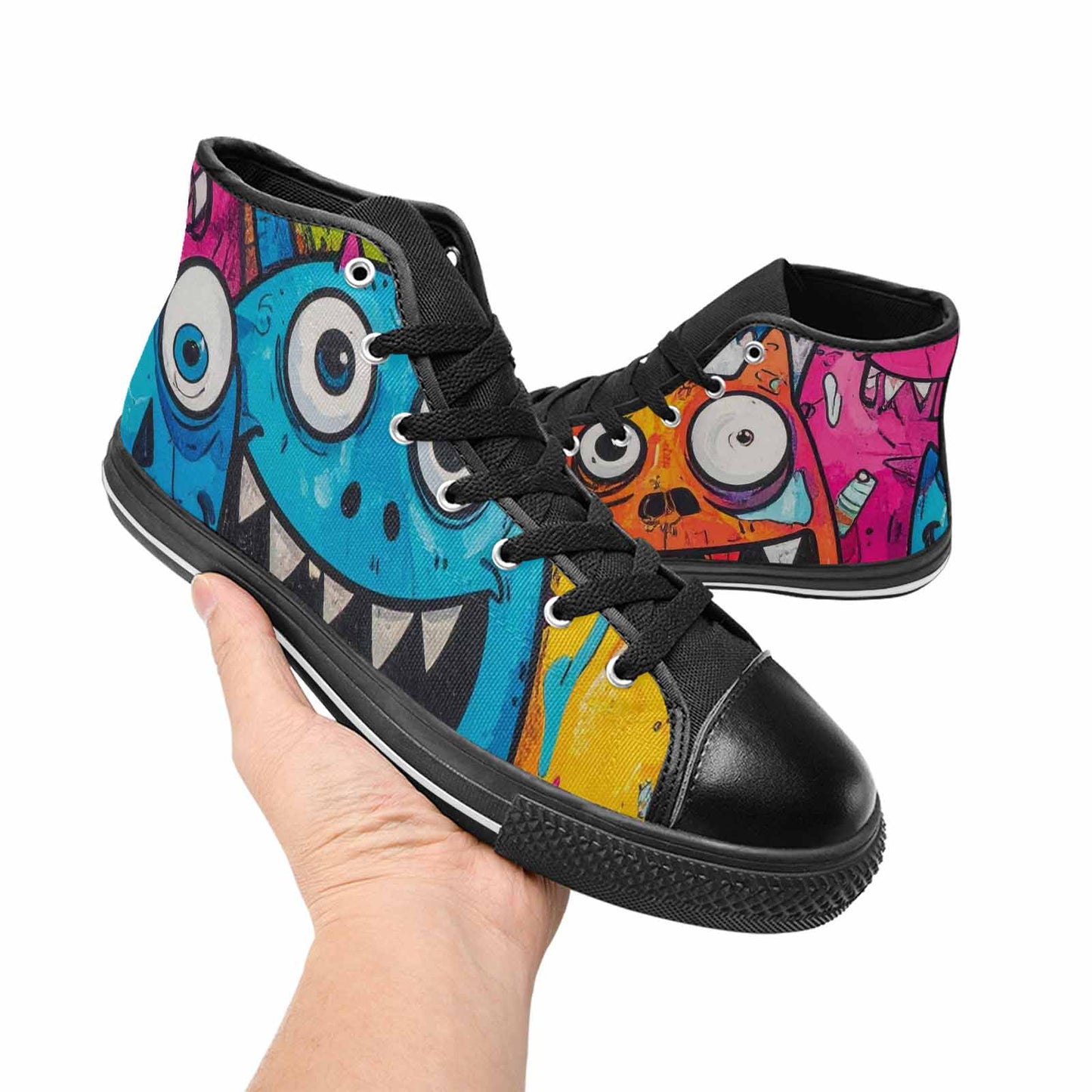 MEN'S Goofy Cartoon Monster High Top Canvas Wallpaper Art Custom Sneakers