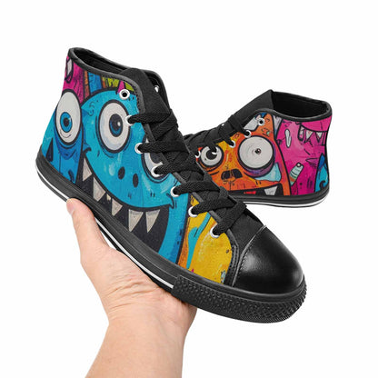 MEN'S Goofy Cartoon Monster High Top Canvas Wallpaper Art Custom Sneakers