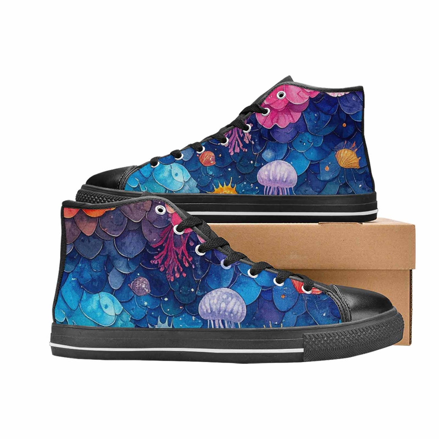 WOMEN'S Fish Scale Coral High Top Canvas Neon Fantasy Sneakers