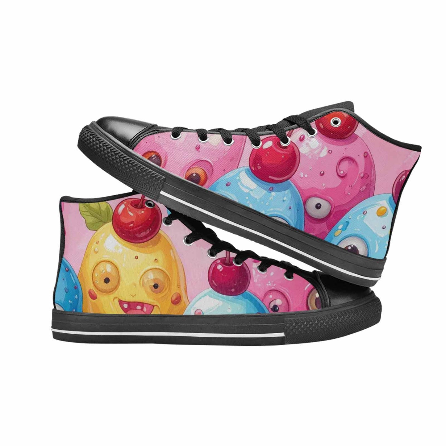 MEN'S Melting Icecream Monster Cherry High Top Canvas Vibrant Chaos Shoes