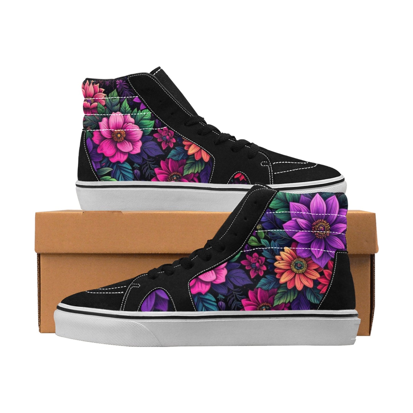 WOMEN'S Trippy Floral Chaos High Top Skateboarding Vibrant Chaos Sneakers