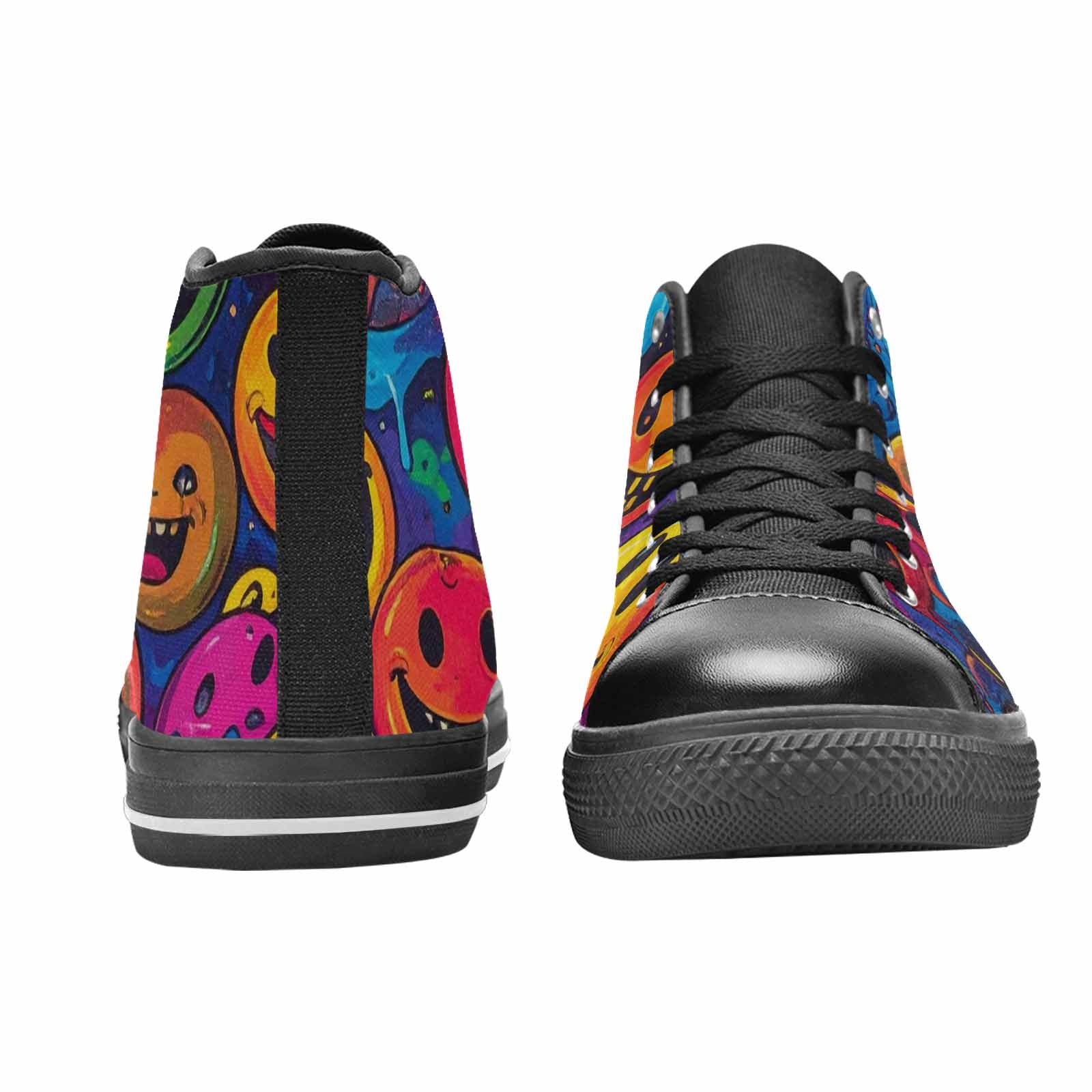 WOMEN'S Yellow Smiley Face High Top Canvas Aesthetic Custom Sneakers