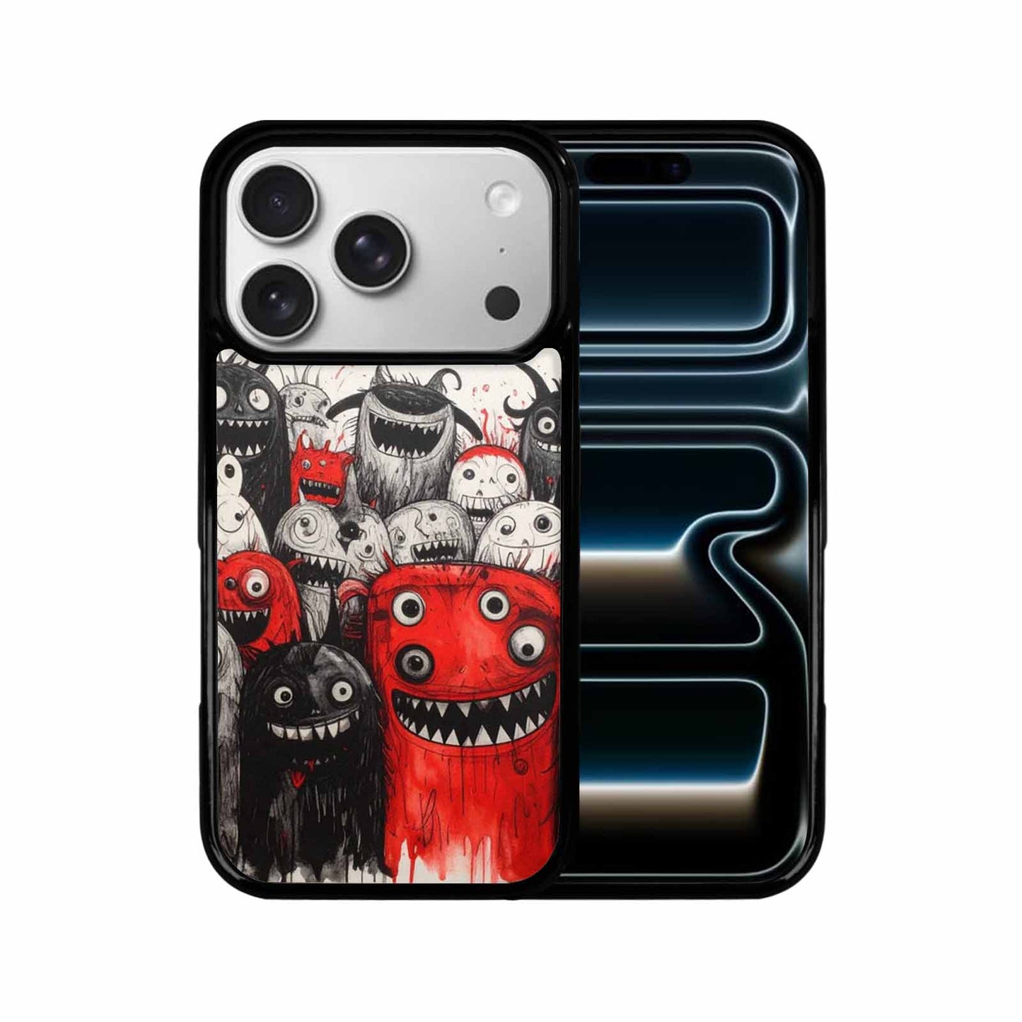 iPhone 17 Pro Case — Black Red Ink Monsters General Cartoon, Custom Printed Phone Case