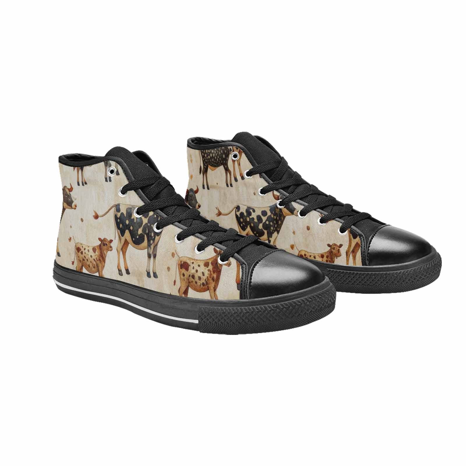 WOMEN'S Cow Animal Print High Top Canvas Grunge Custom Shoes