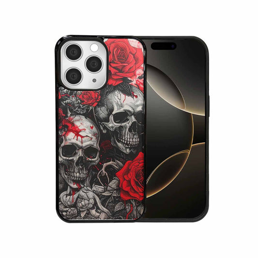 iPhone 15 Pro Max Case — Skull And Roses Black Red Ink, Custom Phone Case