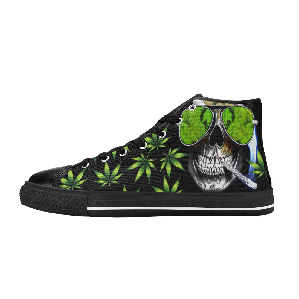 MEN'S 420 Skull Weed Art High Top Canvas Vibrant Chaos Custom Shoes